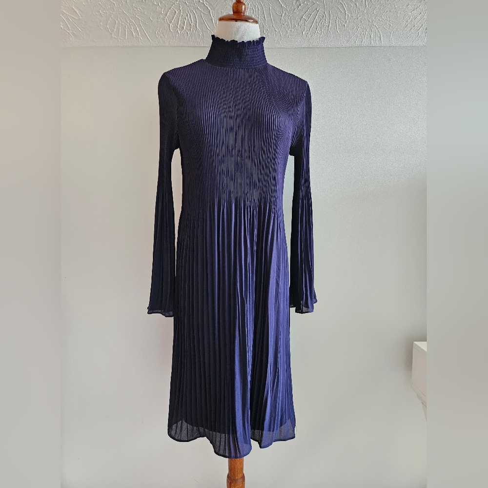 SPENSE | Elegant Navy Blue Pleated Dress